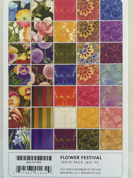 Flower Festival - 42 x 10 inch Squares Pack by Benartex Studio - FLF10PK