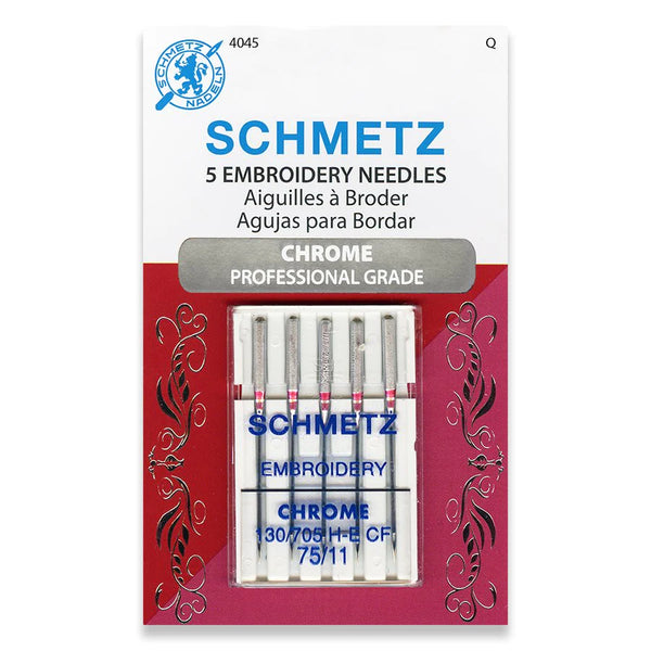 Schmetz Embroidery 75/11 Chrome Professional Grade Machine Needles 4045 - 5 Pack