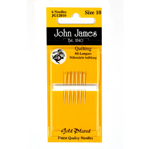 Quilting Needles  Gold Plated Size 10 by John James - 6 Pack - JG12010