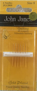 Quilting Needles Gold Plated Size 8 by John James - 6 Pack - JG12008