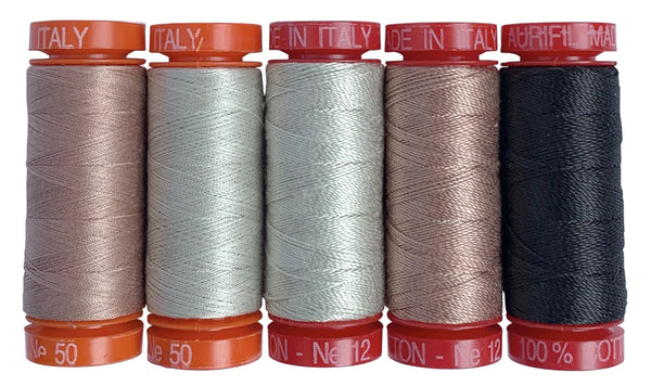 Jen Kingwell Aurifil Collection - Jen's Essentials 5 Small Spools (2 x 50wt & 3 x 12wt)