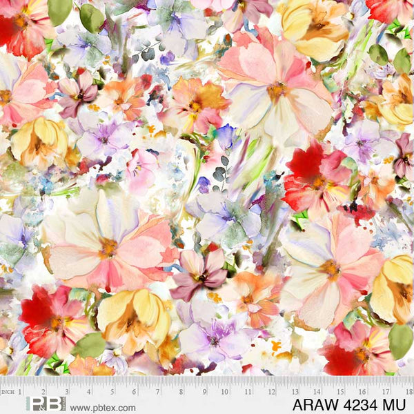 P&B Textiles Floral Arabesque Multi Print 108 inches wide  x 1.8 metre length - ARAW 4234 MU