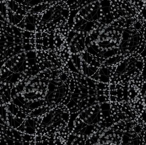 Studio E Tranquil 111 Flannel Black Swirling Geometric 108" wide x 2.4 metres # F7084-99