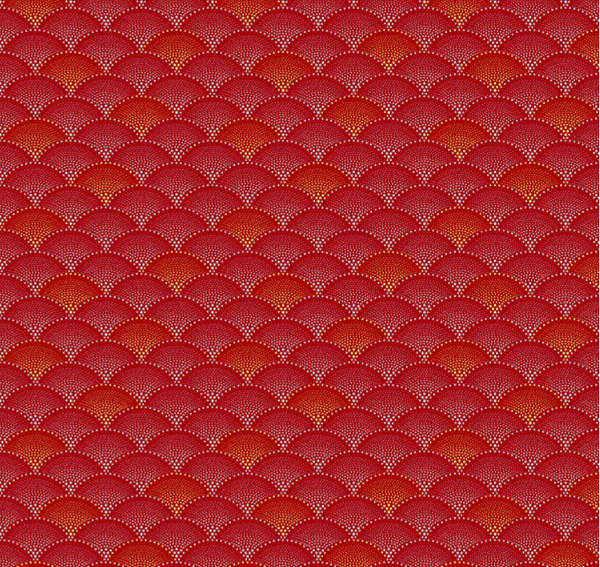 Mixed Metal Art Deco Scallops Metallic by Hoffman Red Background - Half Metre Lengths