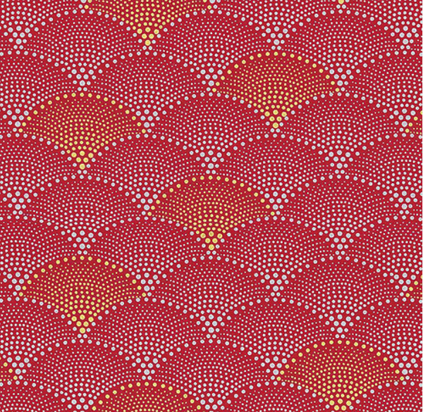 Mixed Metal Art Deco Scallops Metallic by Hoffman Red Background - Half Metre Lengths