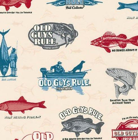 Old Guys Rule Fishing Logos Natural - Half Metre Lengths