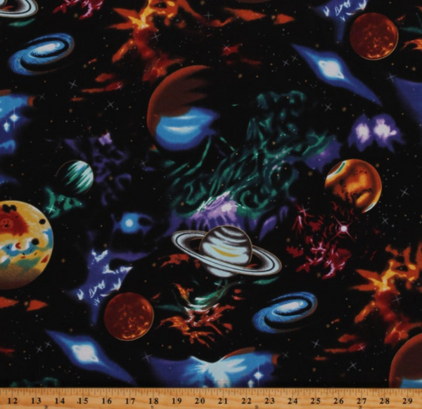 Stargazers 6075 Space Fabric on Black Background - Half Metre Lengths