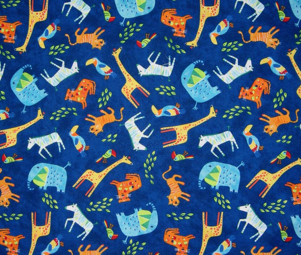 Fun Animal Safari #C4603 Blue Background - Half Metre Lengths