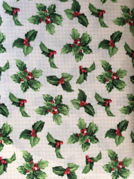 Crimson & Holly Berries & Leaves on Cream Background  by Danhui Nai 89144 - Half Metre Lengths