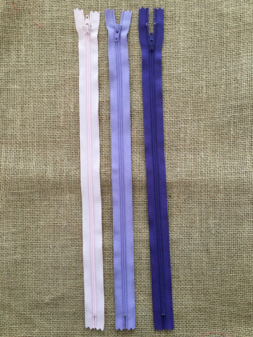 Pack of 3 YKK 14 inch (35.5 cms) Closed End Nylon Zips - Size 3 Pink, Lilac and Purple