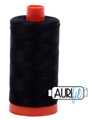 Black 2692 Aurifil 50wt Thread - 1300M Spool 100% Cotton 2ply Italian Thread
