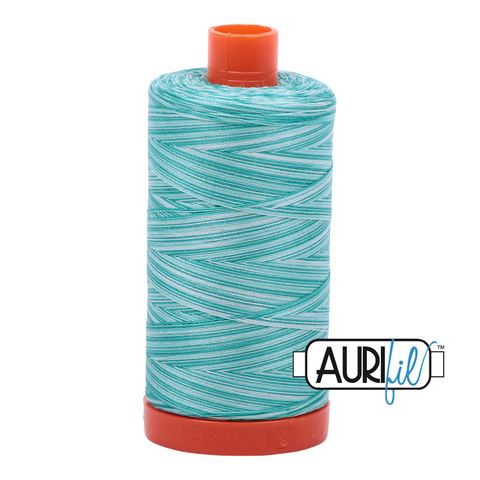 Turquoise Foam Variegated 4654 Aurifil 50wt Thread - 1300M Spool 100% Cotton 2ply Italian Thread
