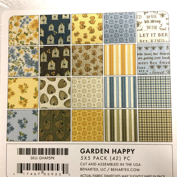 Garden Happy 5 inch Squares Pack by Painted Sky Studio for Benartex Traditions