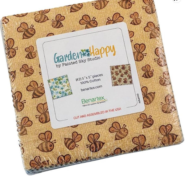 Garden Happy 5 inch Squares Pack by Painted Sky Studio for Benartex Traditions