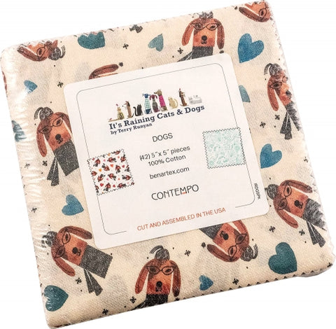 It's Raining Cats & Dogs 5 inch Squares Pack by Terry Runyan for Contempo Benartex