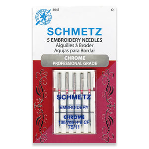 Schmetz Embroidery 75/11 Chrome Professional Grade Machine Needles 4045 - 5 Pack