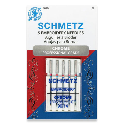 Schmetz Embroidery 90/14 Chrome Professional Grade Machine Needles 4020 - 5 Pack