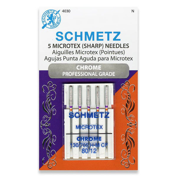 Schmetz Microtex (Sharp) 80/12 Chrome Professional Grade Machine Needles 4030 - 5 Pack