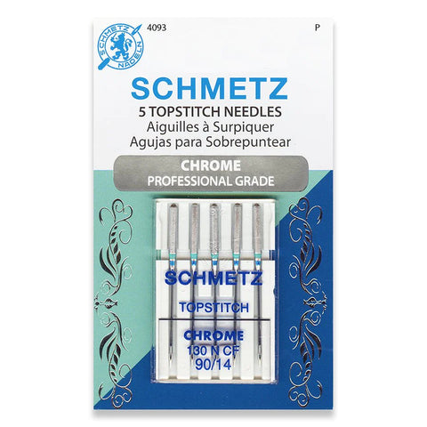 Schmetz Topstitch 90/14 Chrome Professional Grade Machine Needles 4093 - 5 Pack