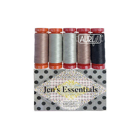 Jen Kingwell Aurifil Collection - Jen's Essentials 5 Small Spools (2 x 50wt & 3 x 12wt)