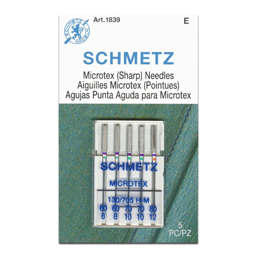 Schmetz Microtex (Sharp) 60/8 - 70/10 - 80/12 Machine Needles Art.1839 - 5 Pack