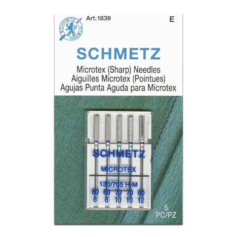 Schmetz Microtex (Sharp) 60/8 - 70/10 - 80/12 Machine Needles Art.1839 - 5 Pack