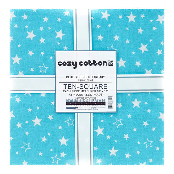Cozy Cotton Flannel 42 x 10" Squares Blue Skies Colorstory - Robert Kaufman
