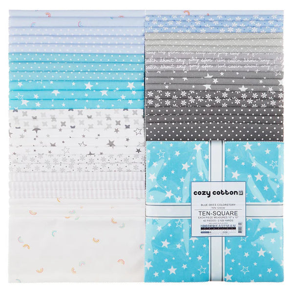 Cozy Cotton Flannel 42 x 10" Squares Blue Skies Colorstory - Robert Kaufman