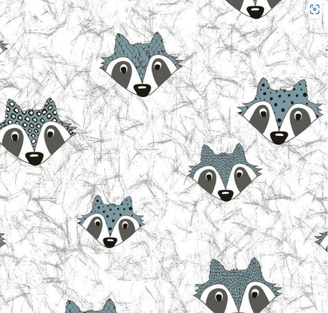 Rocky Raccoon Faces on a Natural White Background - 4500 918 - Half Metre Lengths