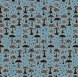 Rocky Raccoon Mushrooms on a Medium Blue Background - 4500 915 - Half Metre Lengths