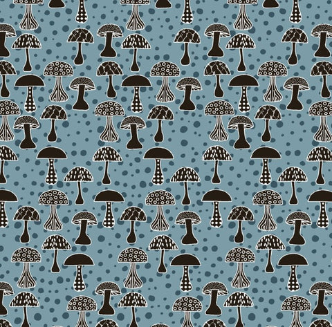 Rocky Raccoon Mushrooms on a Medium Blue Background - 4500 915 - Half Metre Lengths