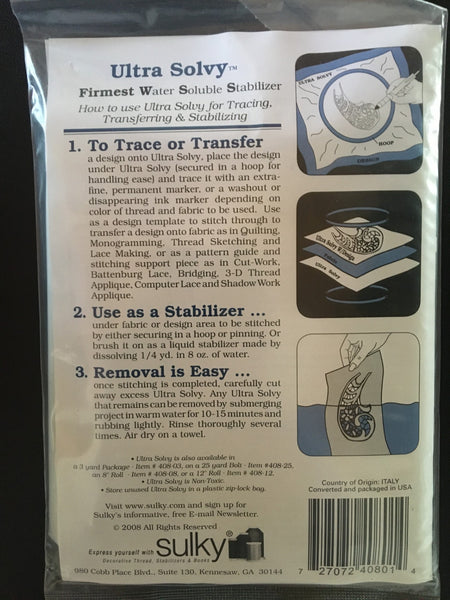 Sulky Ultra Solvy™ Water Soluble Stabilizer - Precut 1 Yard Pack