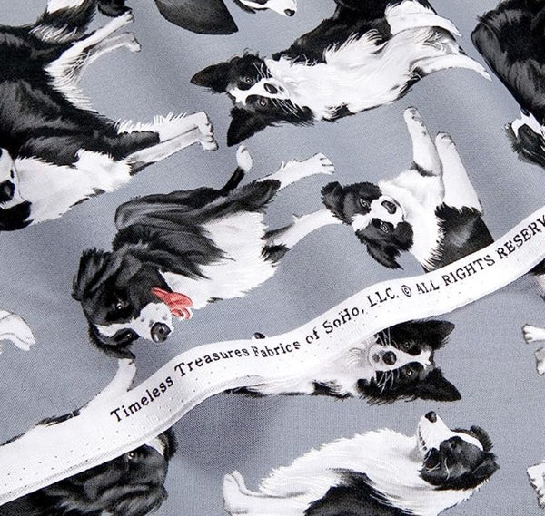 Border Collies on Grey Background - GM-C7365 - Half Metre Lengths