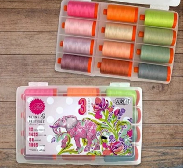 Neons & Neutrals by Tula Pink Aurifil Designer Collection of 12 Large (1300M) 50wt Spools
