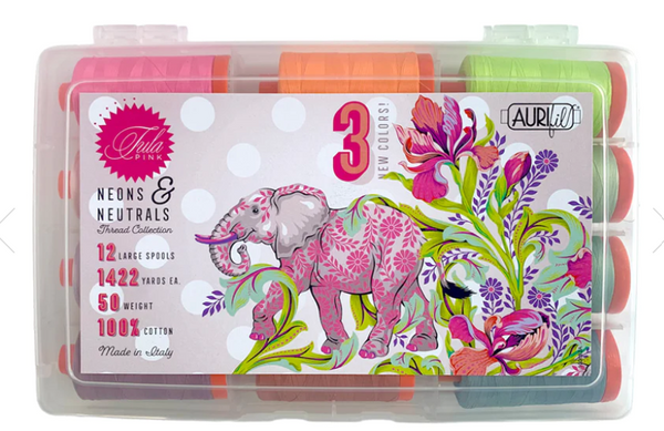 Neons & Neutrals by Tula Pink Aurifil Designer Collection of 12 Large (1300M) 50wt Spools