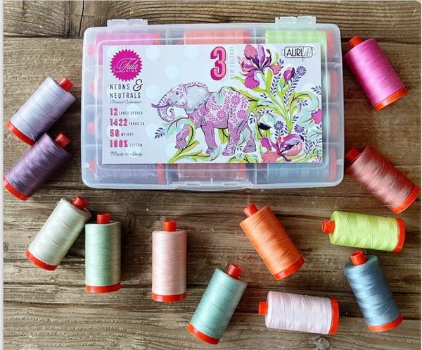 Neons & Neutrals by Tula Pink Aurifil Designer Collection of 12 Large (1300M) 50wt Spools