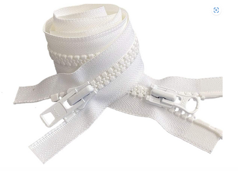 YKK Size 10 Molded Plastic Vislon Two Way Open Ended 48 inch (122cms) Zip - White
