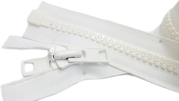 YKK Size 10 Molded Plastic Vislon Double Pull Open Ended 60 inch (152cms) Zip - White