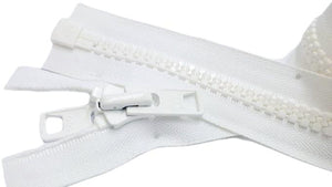YKK Size 10 Molded Plastic Vislon Double Pull Open Ended 48 inch (122cms) Zip - White