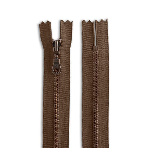 YKK 18 inches Size 4.5 Antique Brass Metal Donut Pull Closed End Zip - Light Brown #563