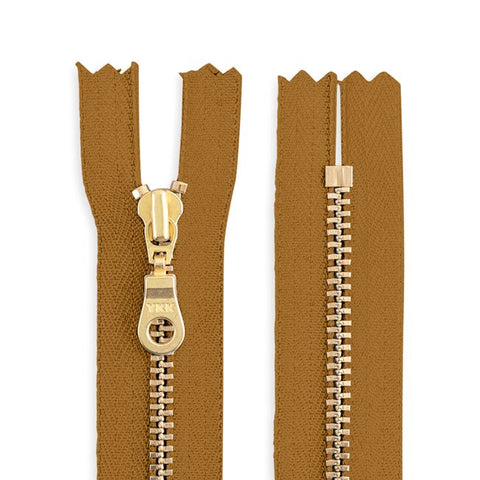 YKK 18 inches Size 4.5 Brass Metal Donut Pull Closed End Zip - Brittle Gold #828