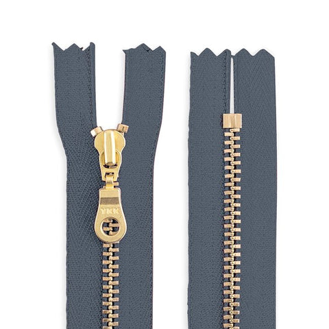 YKK 18 inches Size 4.5 Brass Metal Donut Pull Closed End Zip - Galena Grey #914