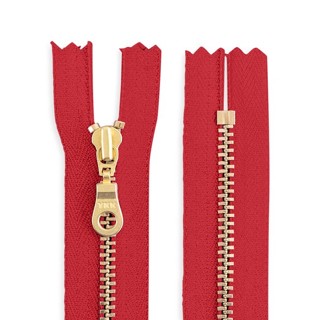 YKK 18 inches Size 4.5 Brass Metal Donut Pull Closed End Zip - Red #519