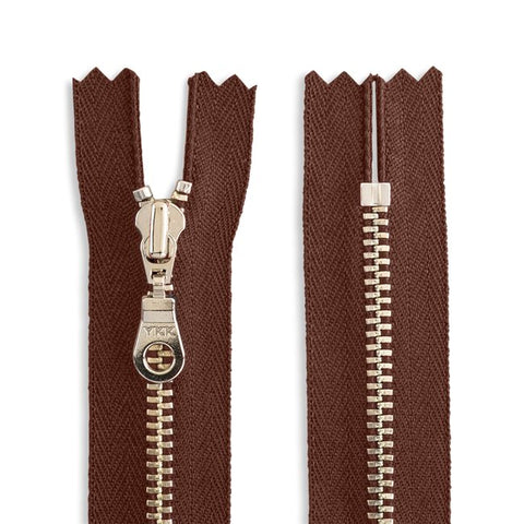 YKK 18 inches Size 4.5 Nickel Metal Donut Pull Closed End Zip - Dark Brown #868