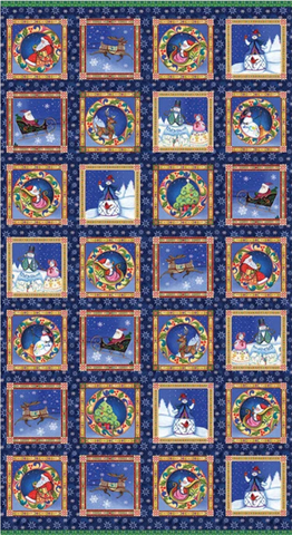 A Quilter's Christmas Panel - 28 Motif Blocks on a Navy Background by Jim Shore 30176-259