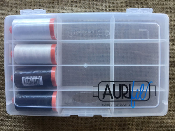 Aurifil 50wt Black & Whites - 4 Different Shades x 1300m Spools in Case