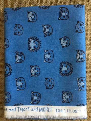 Lions and Tigers and MORE by Katy Tanis for Blend Fabrics - Blue Background - $5.00 Half Yard Cut