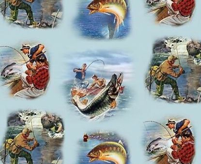 Sports Afield Fishing Cameos Blue Background 5404 - Half Metre Lengths