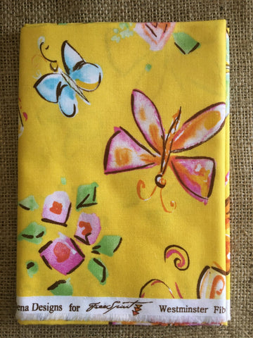 Tiddlywinks by Dena Designs for Free Spirit - Butterflies on Yellow Background - $5.00 Half Yard Cut