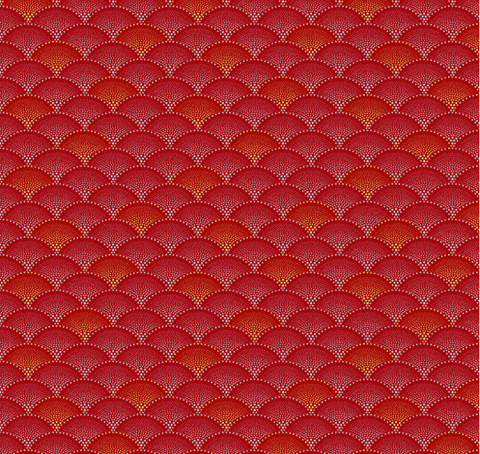 Mixed Metal Art Deco Scallops Metallic by Hoffman Red Background - Half Metre Lengths